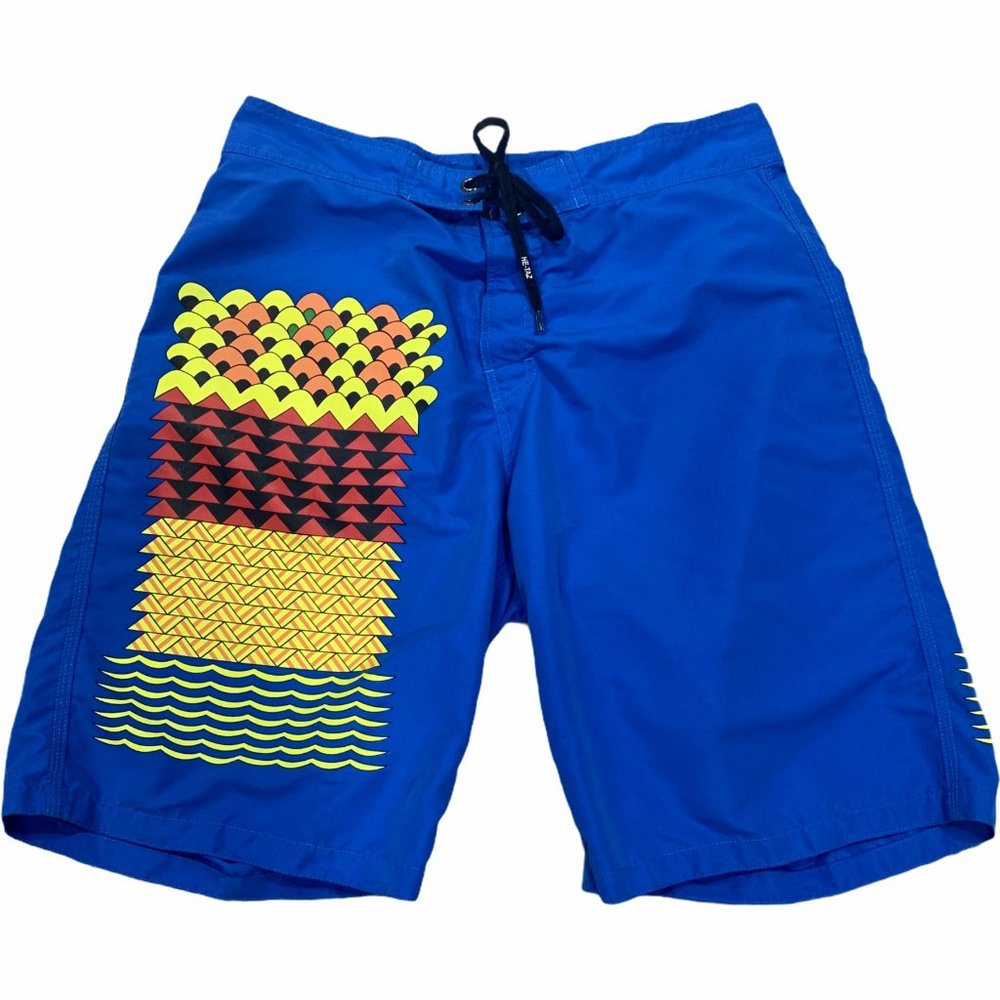 He-Taz Blue Multi Print Board Shorts Men's 34